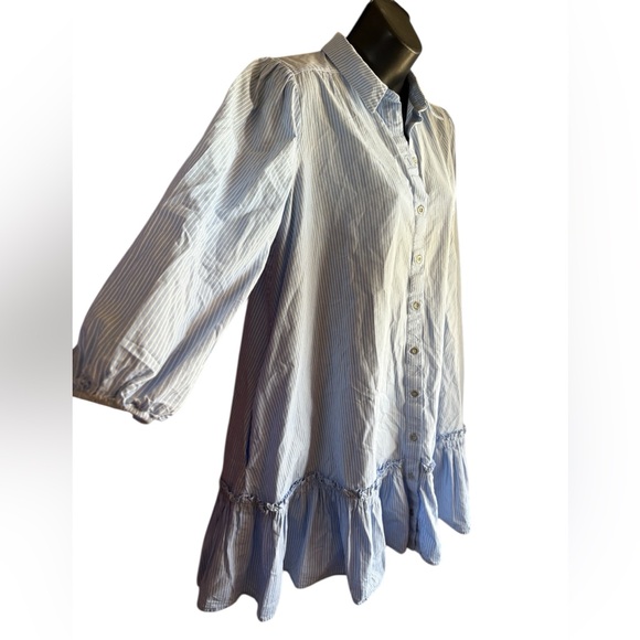 Anthropologie Sally Tunic shirt button down blue stripe Dress Size small prelove - Picture 12 of 12